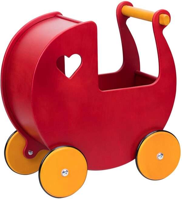 Moover Wooden Doll Pram (Stroller) in Red | https://gomtoys.com