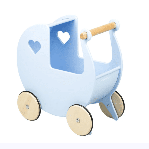 Moover Wooden Doll Pram (Stroller) in blue | https://gomtoys.com