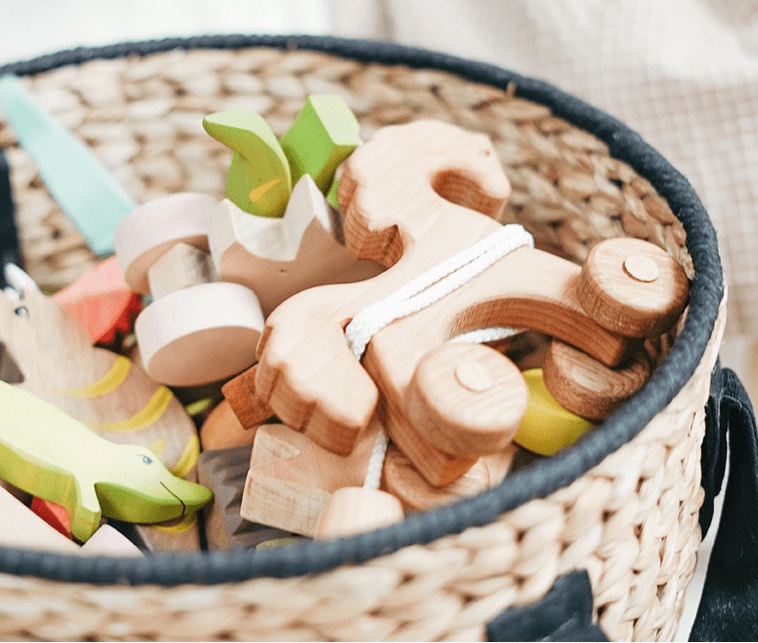 Basket of Small Wooden Toys | gomtoys.com